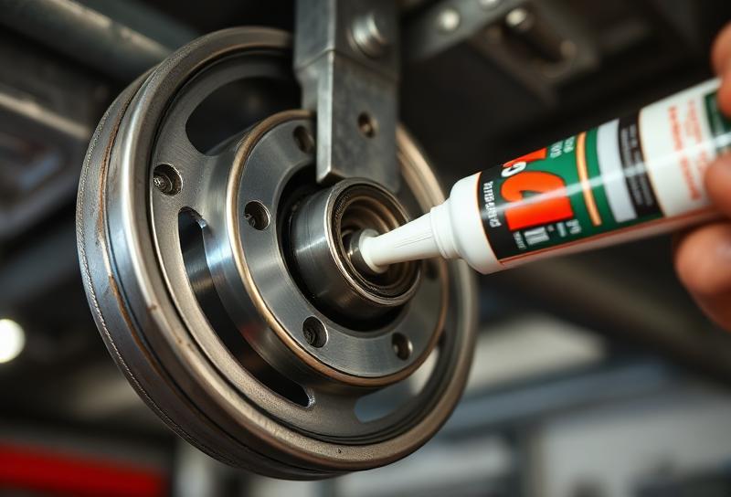 Garage door bearing being lubricated with white lithium grease