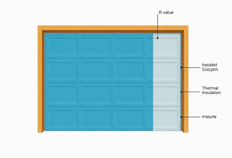 Cross-section of insulated garage door panel showing R-value layers